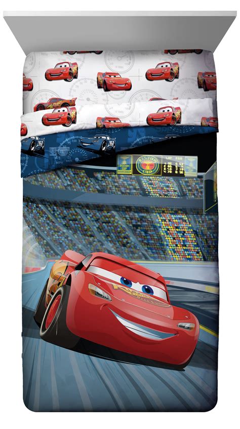 GAOWEI Twin Size Race Car-Shaped Platform Bed with Wheels, Kids Race Car Bed, Wooden Platform Bed Frame with Sturdy Slats Support, Boys Race car Bed Kid car Bed. . Disney cars bedding twin